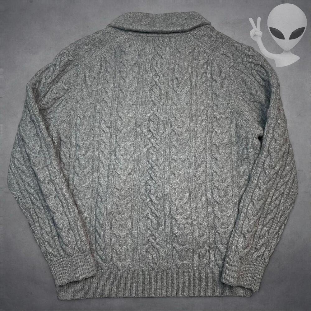 Brooks Brothers XXL Gray Merino Wool Cable Knit Shawl Neck Sweater Vintage 90s - Picture 5 of 6
